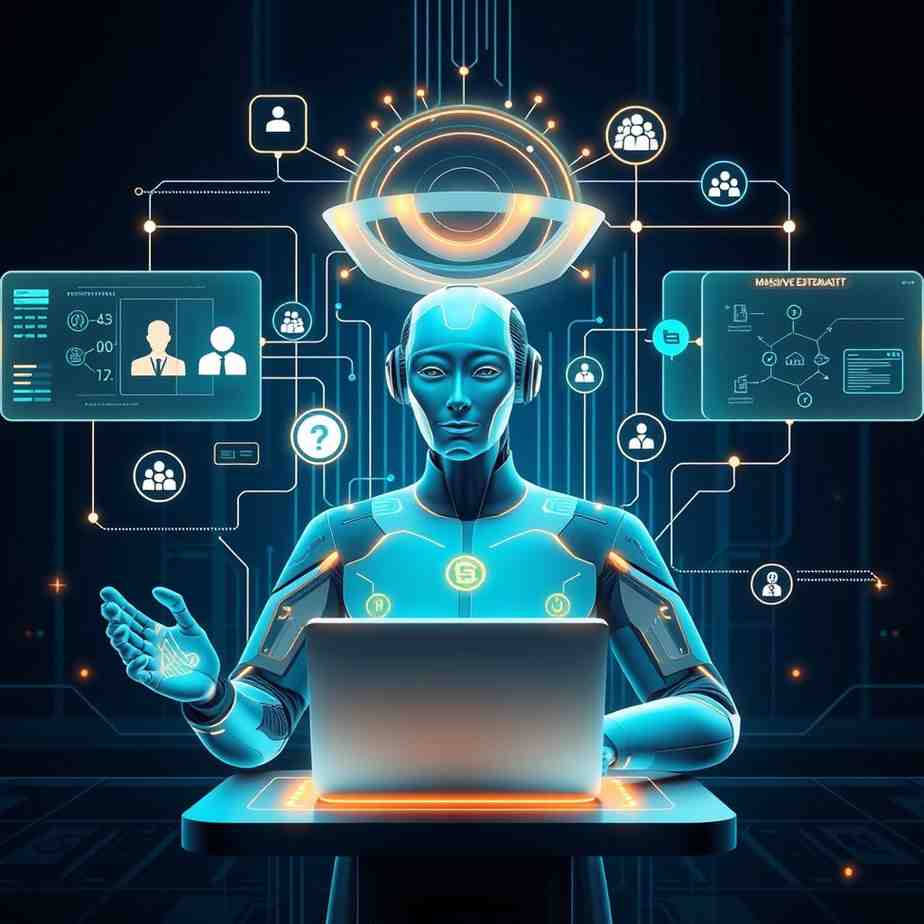 digiler-digital-marketing-agency-ai agent graphic analyzing business data and connecting to multiple digital platforms.